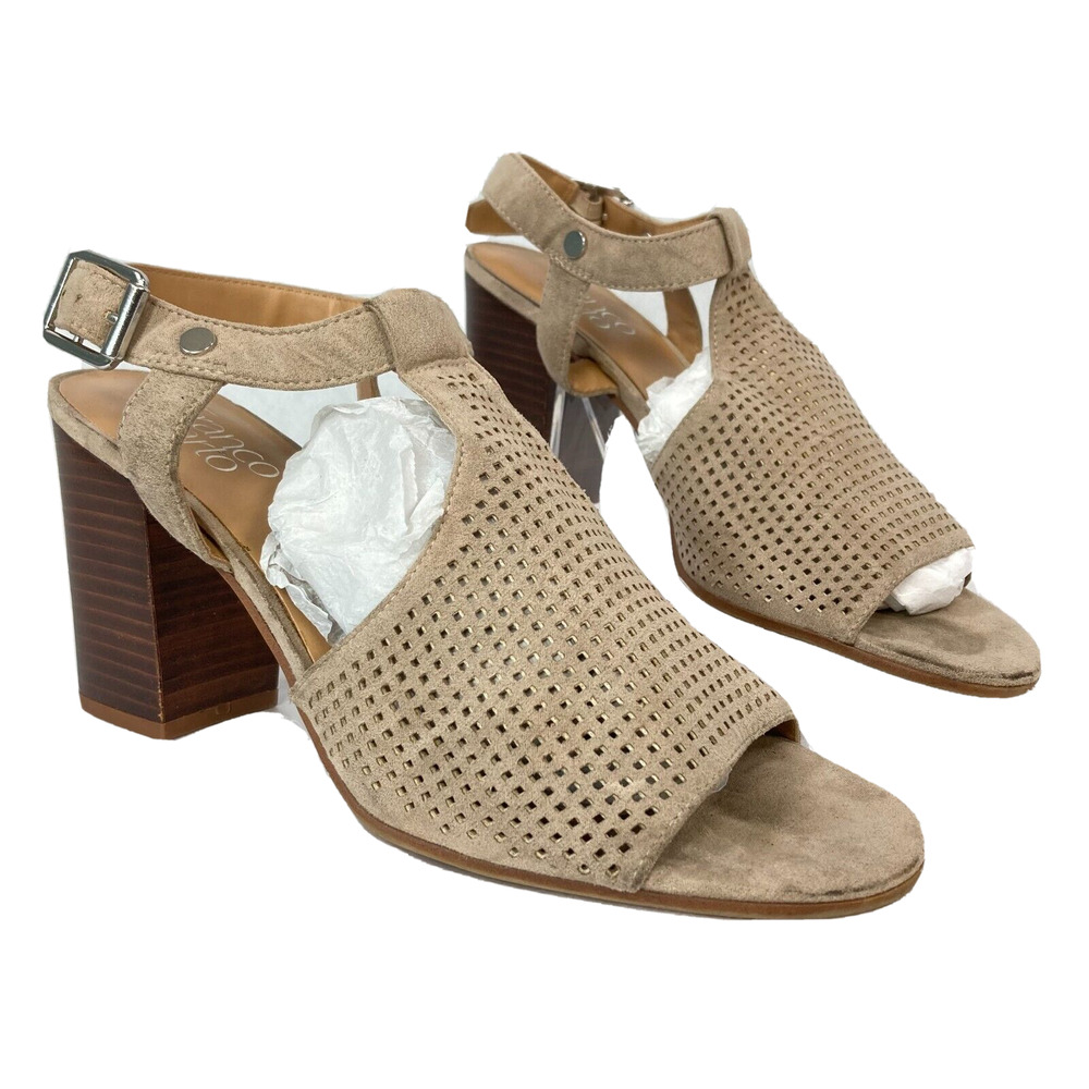 Franco Sarto Sandals Womens Sz‎ 9 Beige Perforated Leather Open Toe Neutral Heel